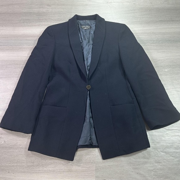 VTG Giorgio Armani Blazer Womens 40 Blue Wool Made Italy Classic Suit Jacket